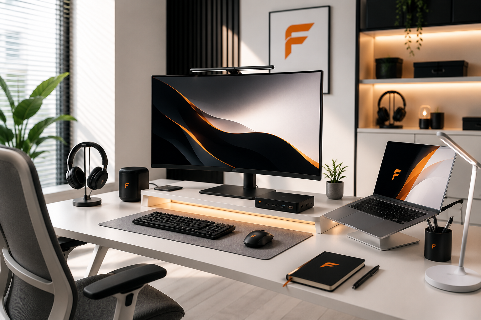Bureau moderne équipé avec produits tech Fantomas